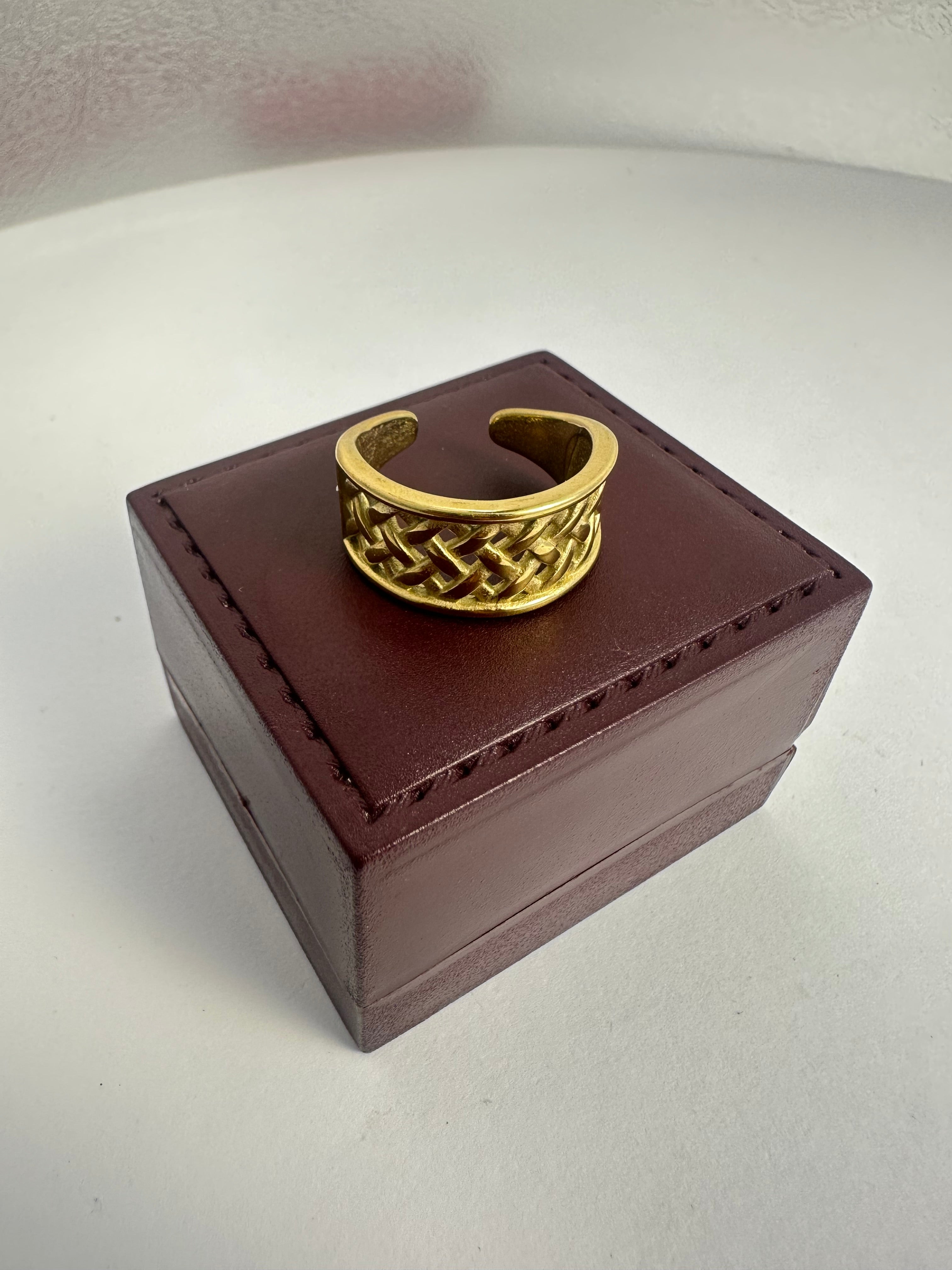 Woven Texture Gold Ring | Adjustable Anti-Tarnish Statement Band