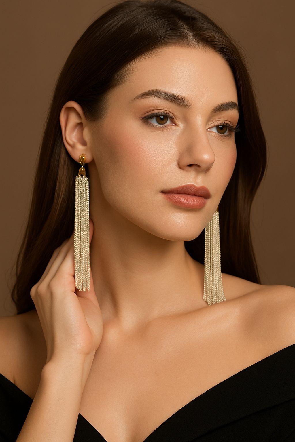 Long Gold Tassel Earrings – Elegant Statement Jewelry for Women