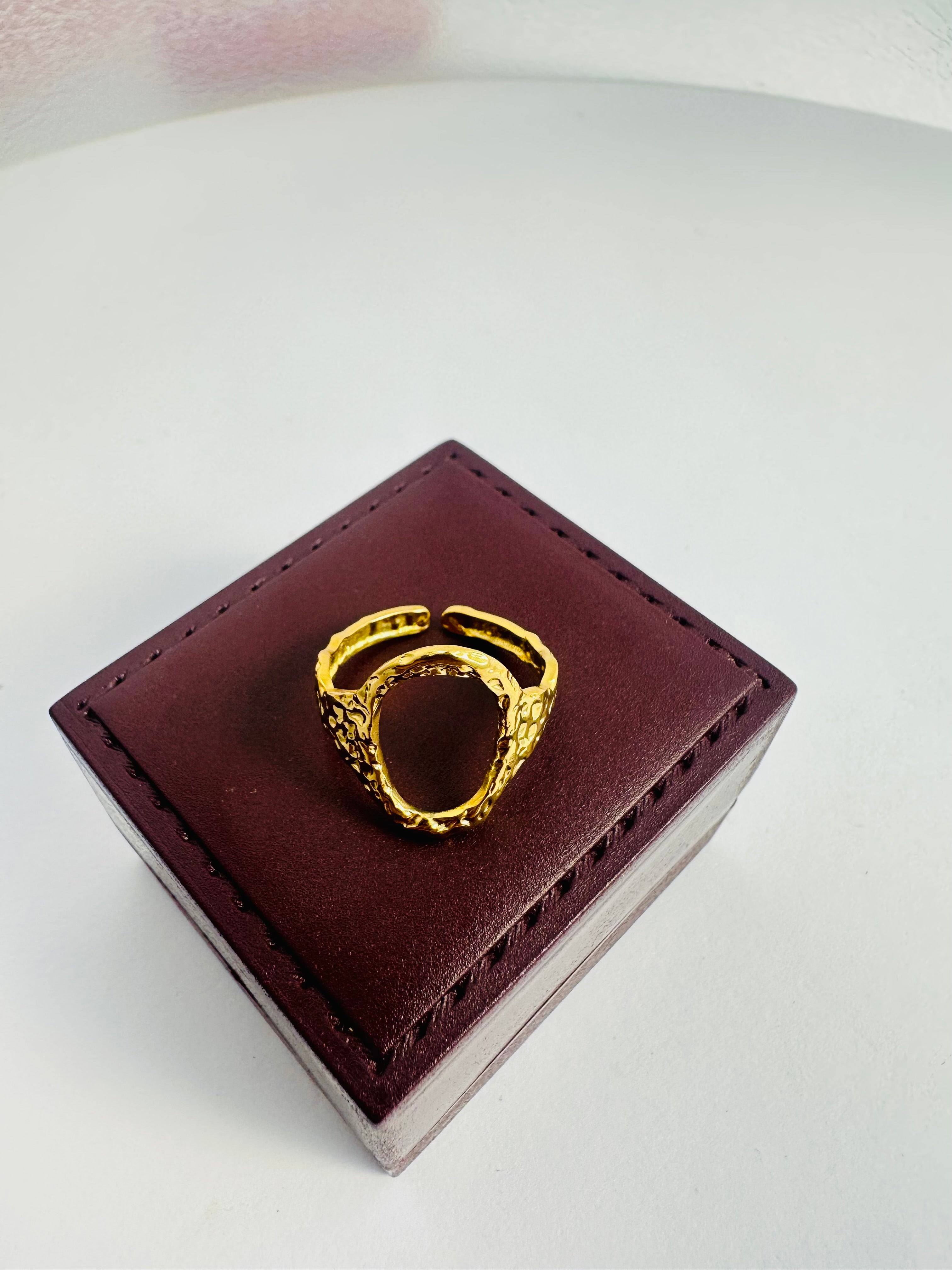 Bold Textured Adjustable Gold Ring for Men & Women | Pratiru