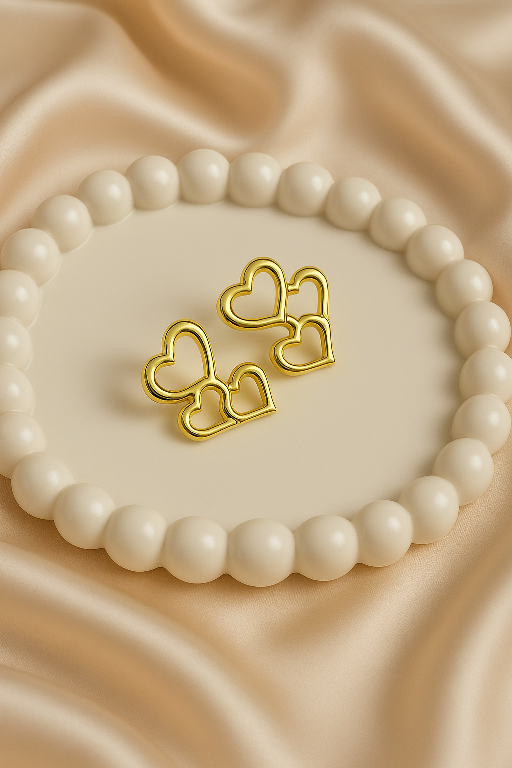 Gold Double Heart Statement Earrings – Anti-Tarnish & Elegant Design |