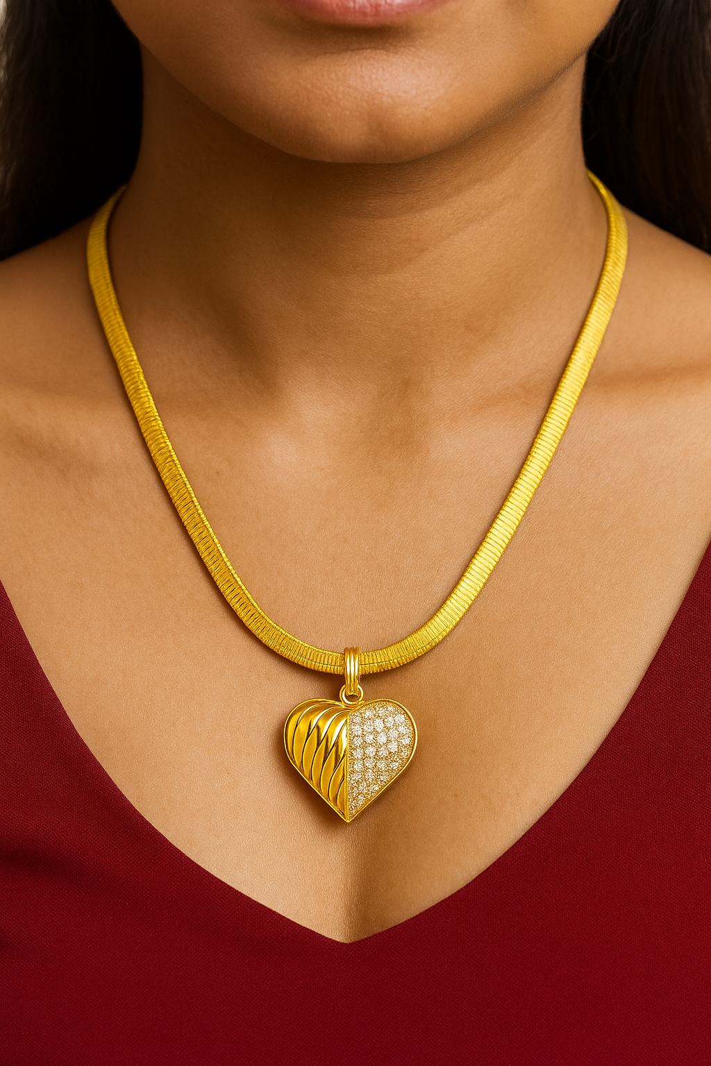 Gold Heart Pendant Necklace – Elegant Dual-Tone Design | Pratiru