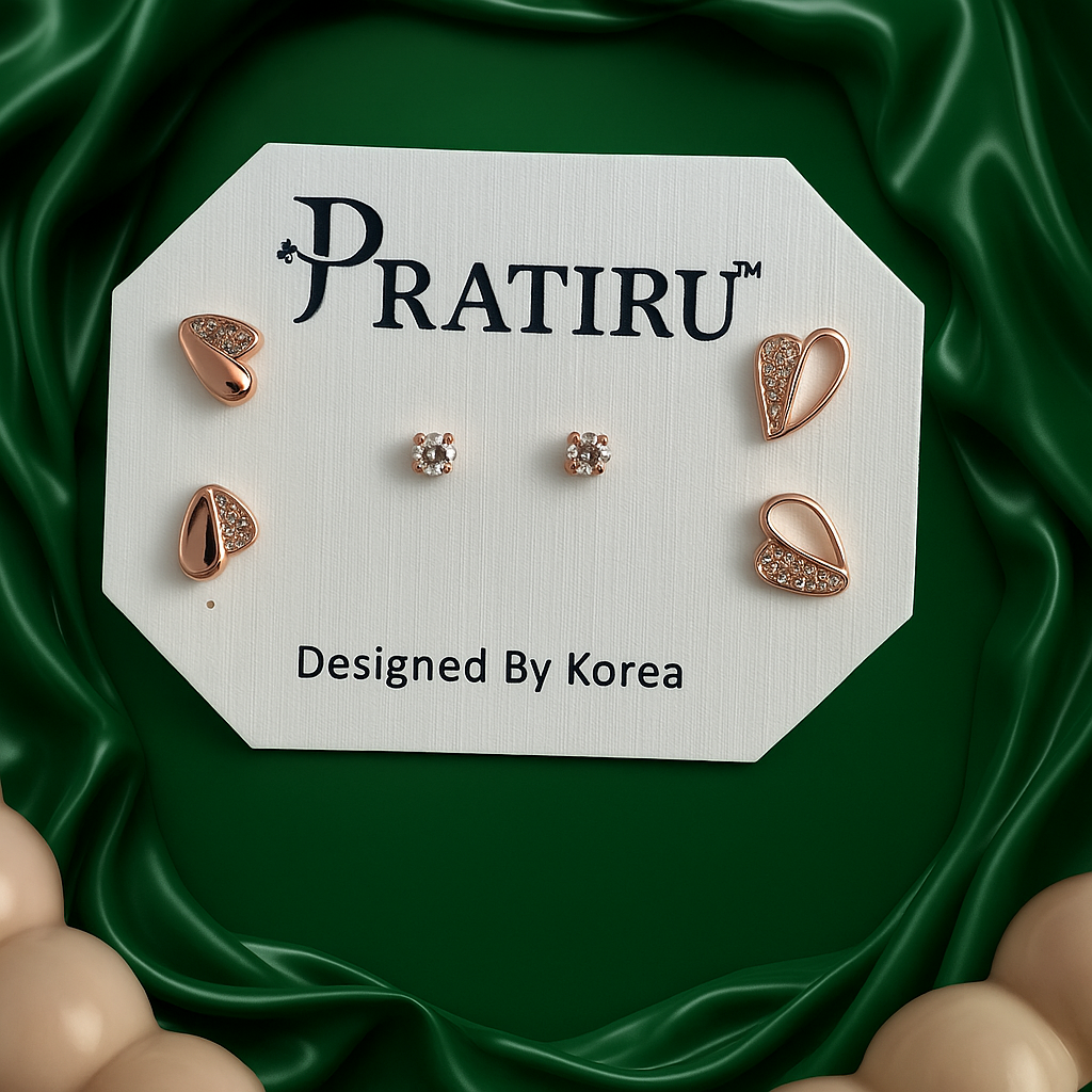 Rose Gold Stud Earrings Set | Pratiru Korea Design