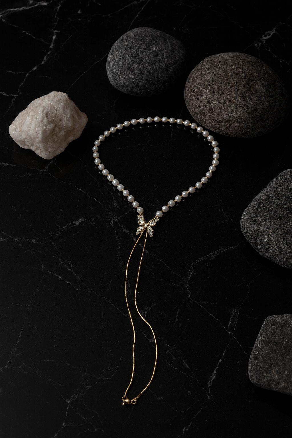Elegant Pearl Choker with Crystal Butterfly Pendant – Luxury Anti-Tarnish Necklace