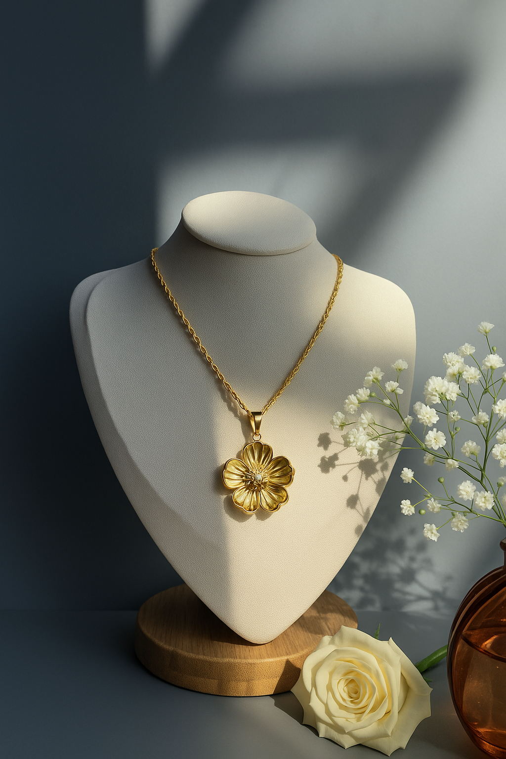 Gold Floral Pendant Necklace – Statement Bloom in Luxurious Finish | Pratiru