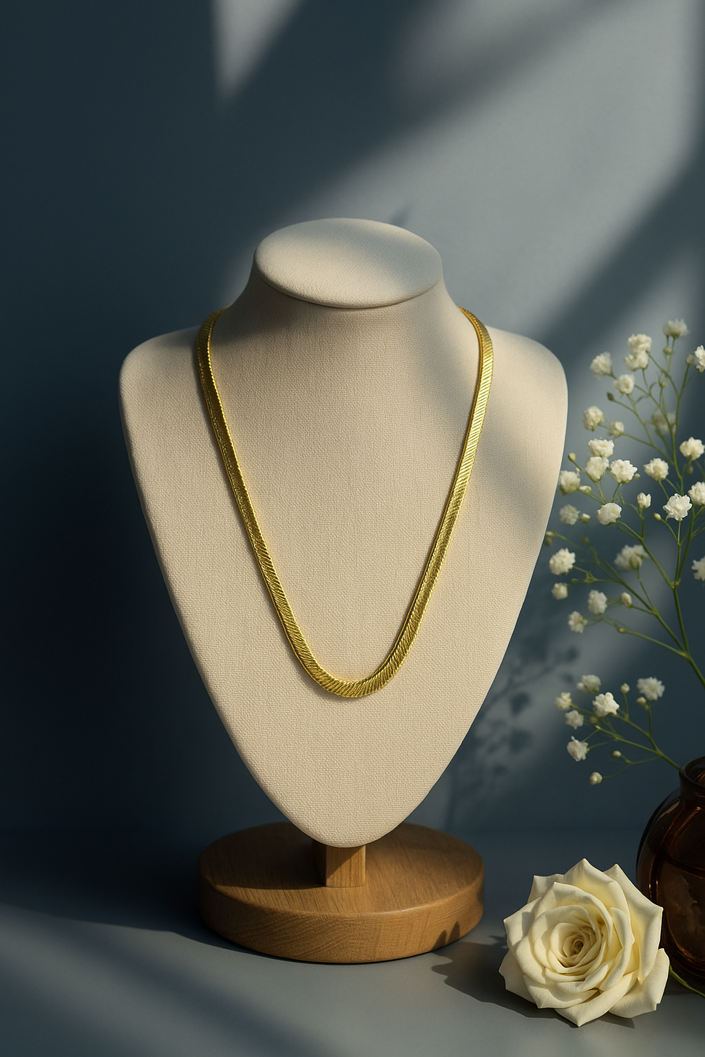 Gold Herringbone Chain Necklace – Sleek, Anti-Tarnish Modern Classic | Pratiru