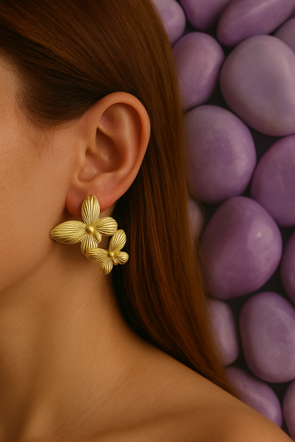 Elegant Gold Butterfly Earrings – Anti-Tarnish Floral Design |