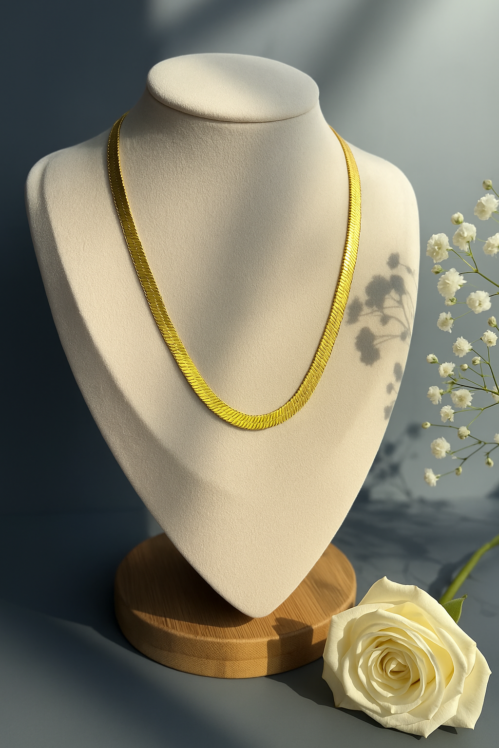 Sleek Flat Gold Chain Necklace – Anti-Tarnish & Luxurious | Pratiru Jewelry