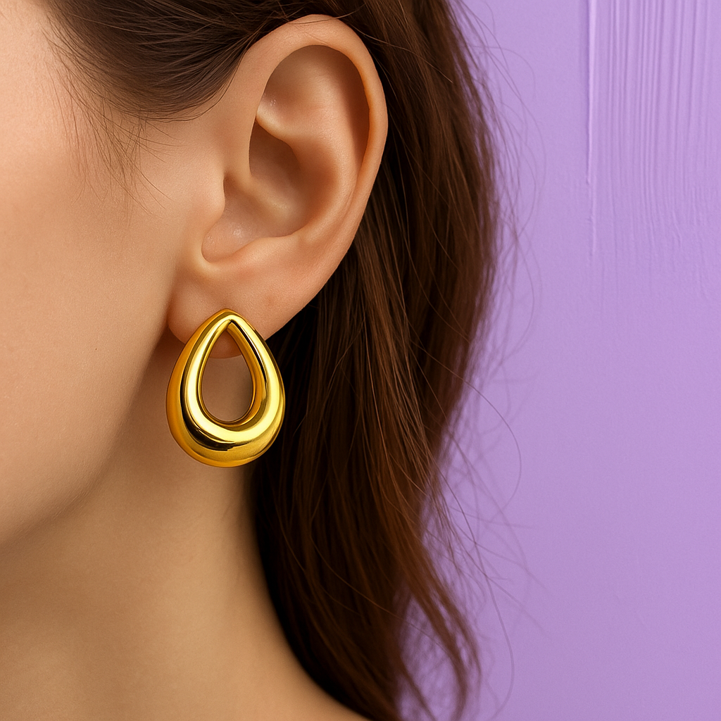 Gold Teardrop Stud Earrings – Bold Stainless Steel Design | Anti-Tarnish & Waterproof