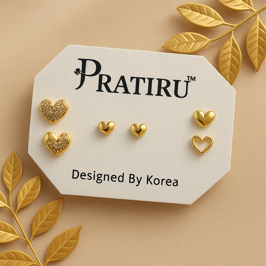Gold Heart Stud Earrings Set | Pratiru – Designed in Korea