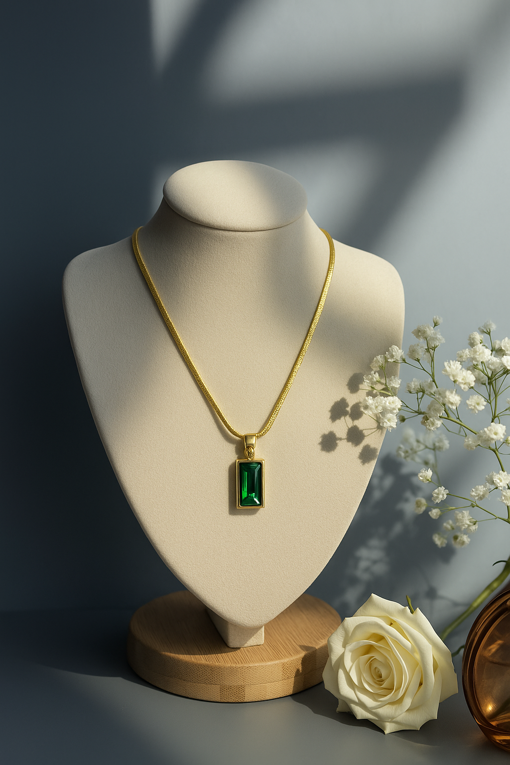 Green Gemstone Pendant Necklace – Gold Plated & Anti-Tarnish | Pratiru
