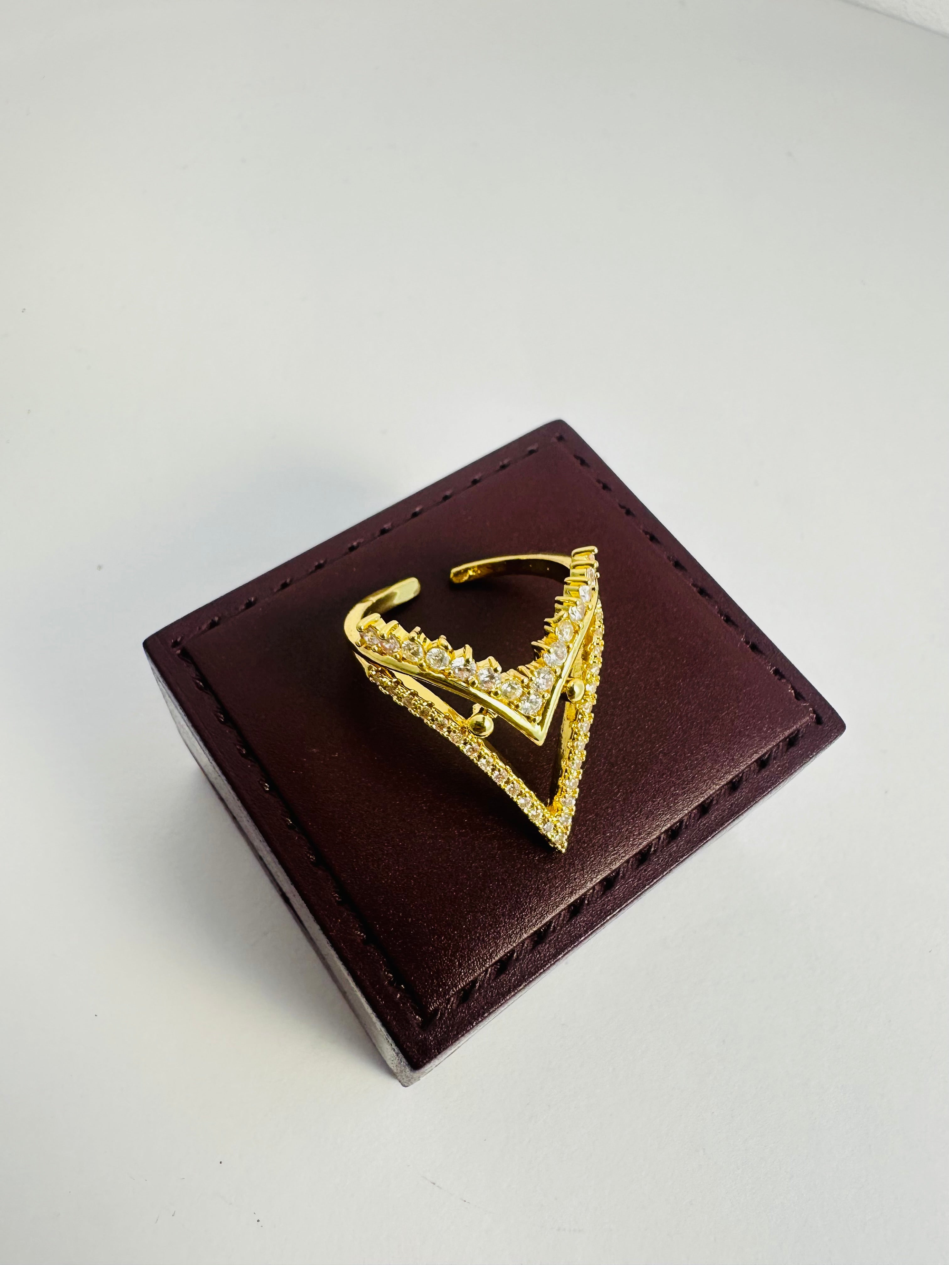 V-Shaped Gold Statement Ring with CZ Stones – Adjustable & Anti-Tarnish