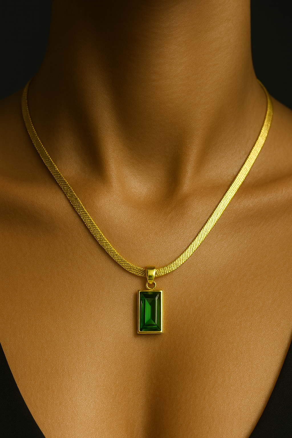 Green Gemstone Pendant Necklace – Gold Plated & Anti-Tarnish | Pratiru