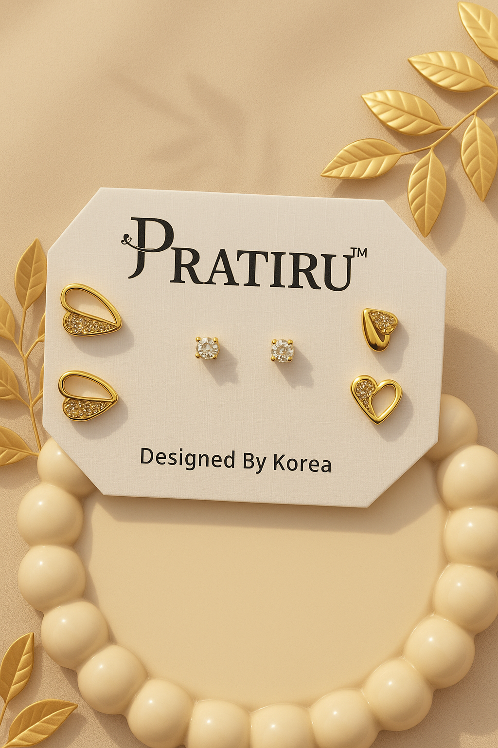 Gold-Plated Stud Earrings Set | Pratiru Korea Design