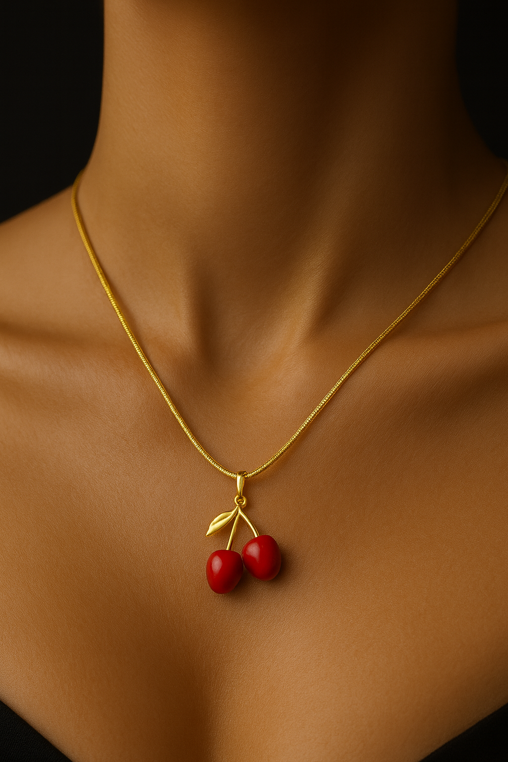 Cherry Pendant Necklace – Playful Gold-Plated Statement Jewelry | Pratiru