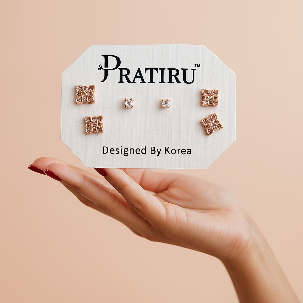Geometric Square Stud Earrings Set | Pratiru Korea Design