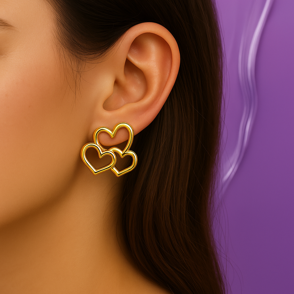 Gold Double Heart Statement Earrings – Anti-Tarnish & Elegant Design |
