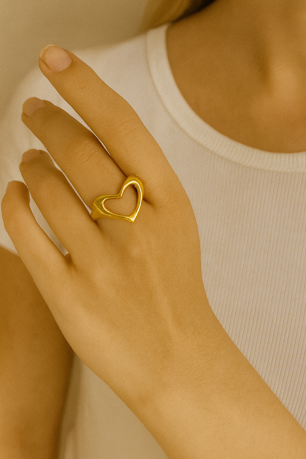 Open Heart Gold Adjustable Ring – Romantic & Anti-Tarnish |