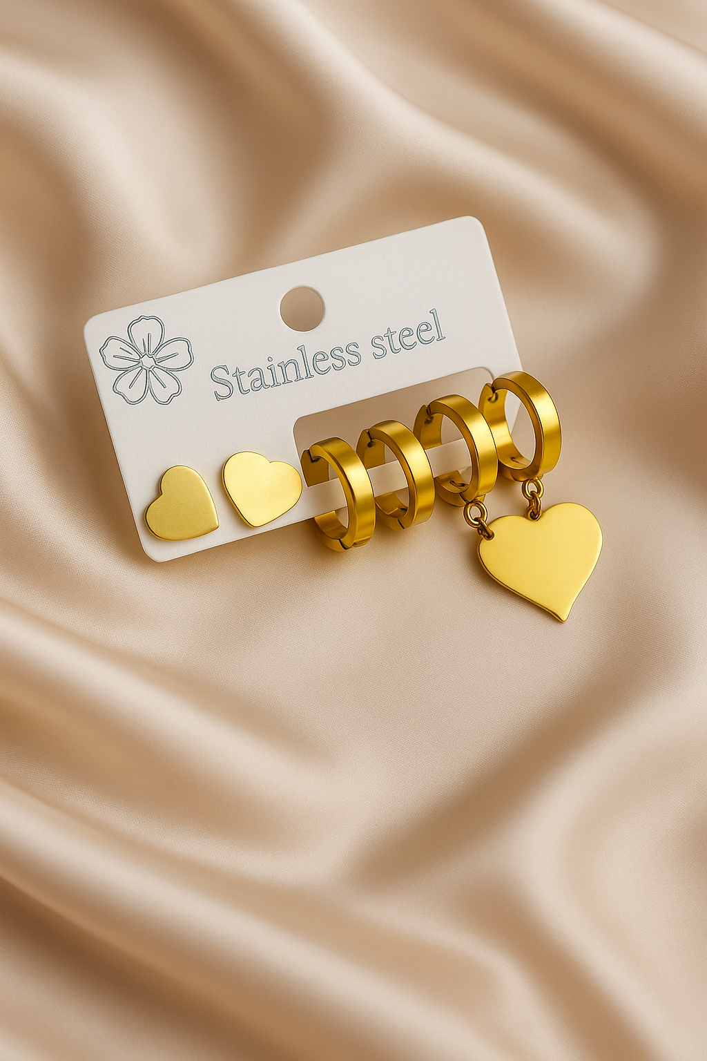 Gold Stainless Steel Heart Hoop Earrings Set – Anti-Tarnish & Hypoallergenic