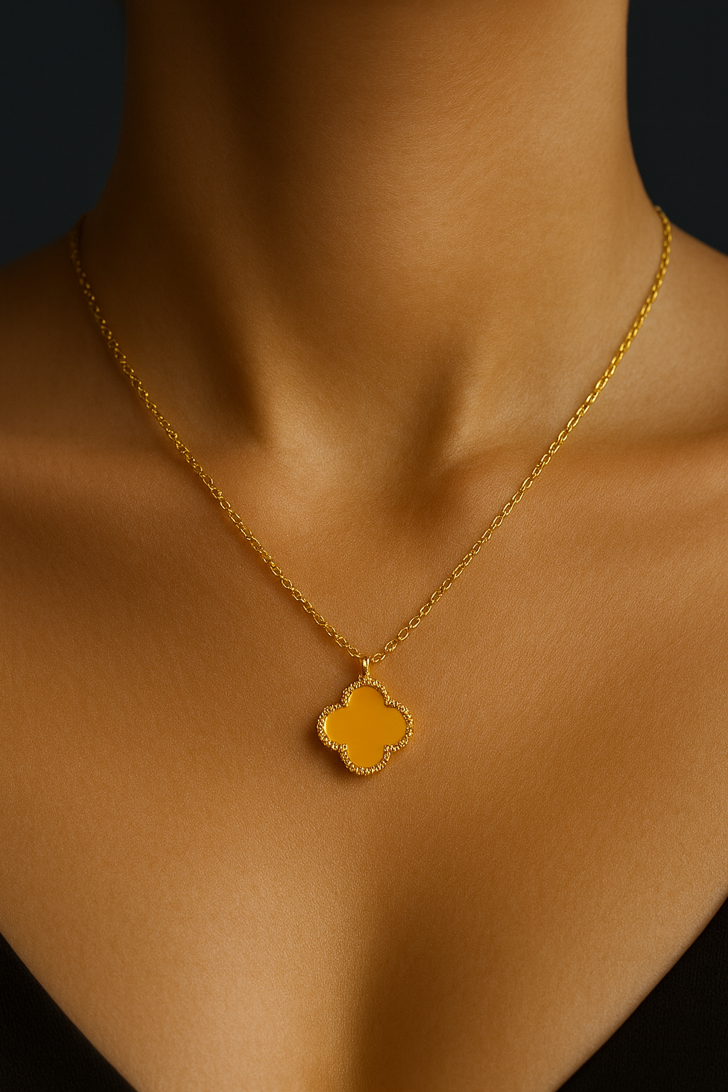 Yellow Clover Enamel Pendant Necklace – Gold-Plated Lucky Charm | Pratiru