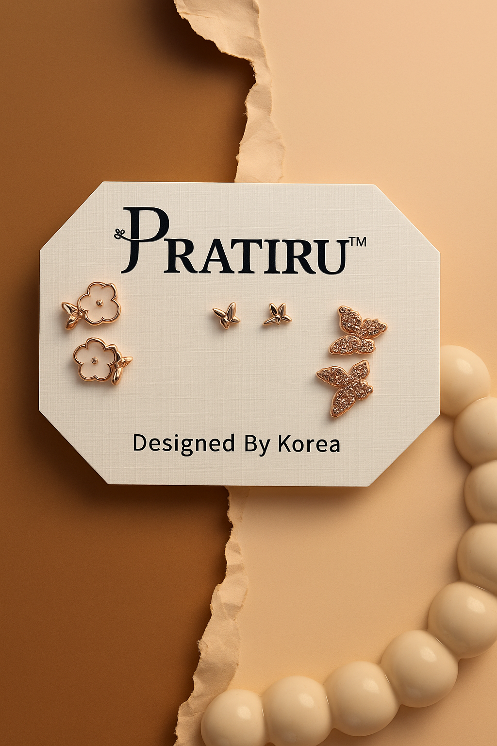 Floral & Butterfly Stud Earrings Set | Pratiru Korea Design