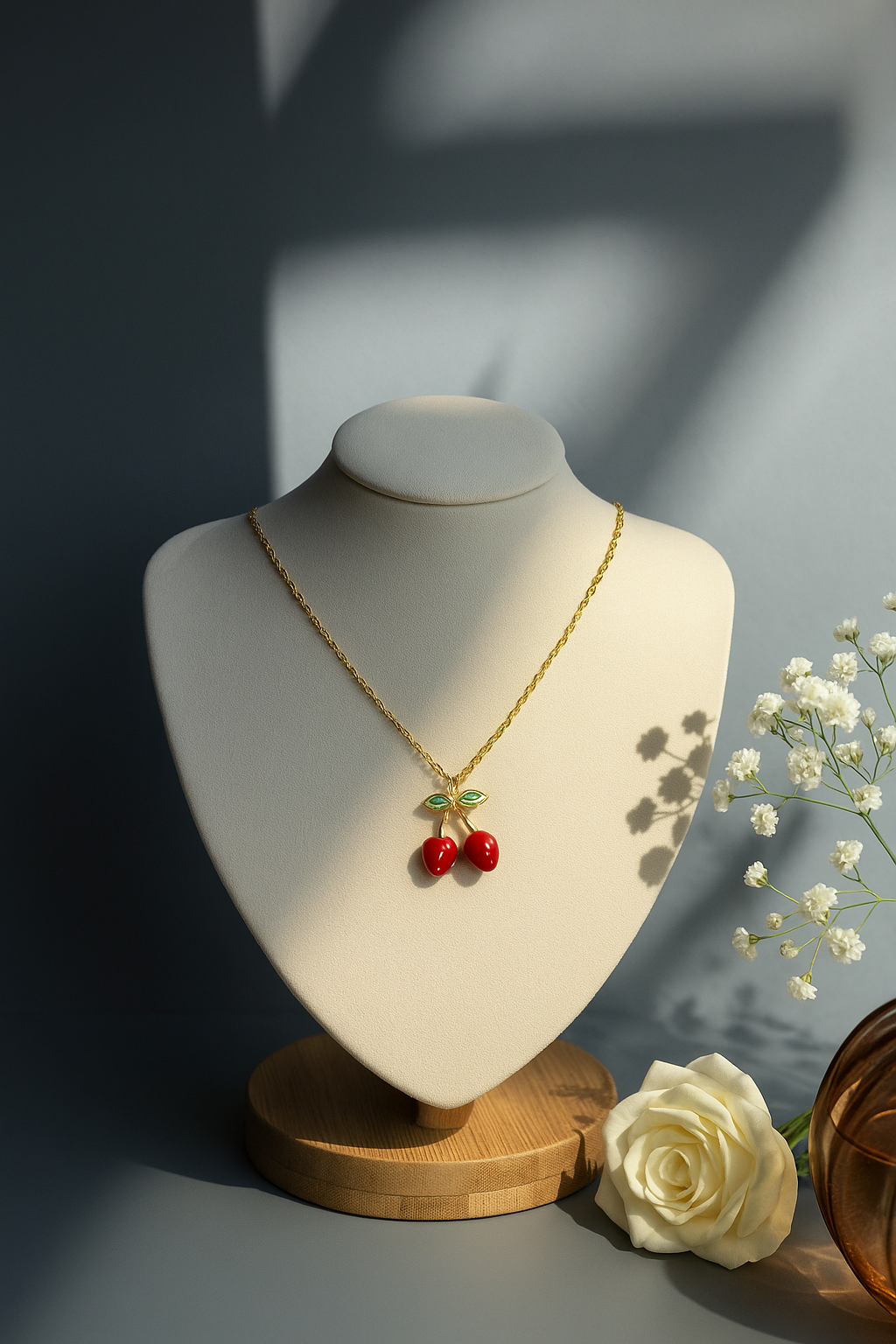 Cherry Pendant Necklace – Gold-Plated Fun & Flirty Enamel Charm | Pratiru