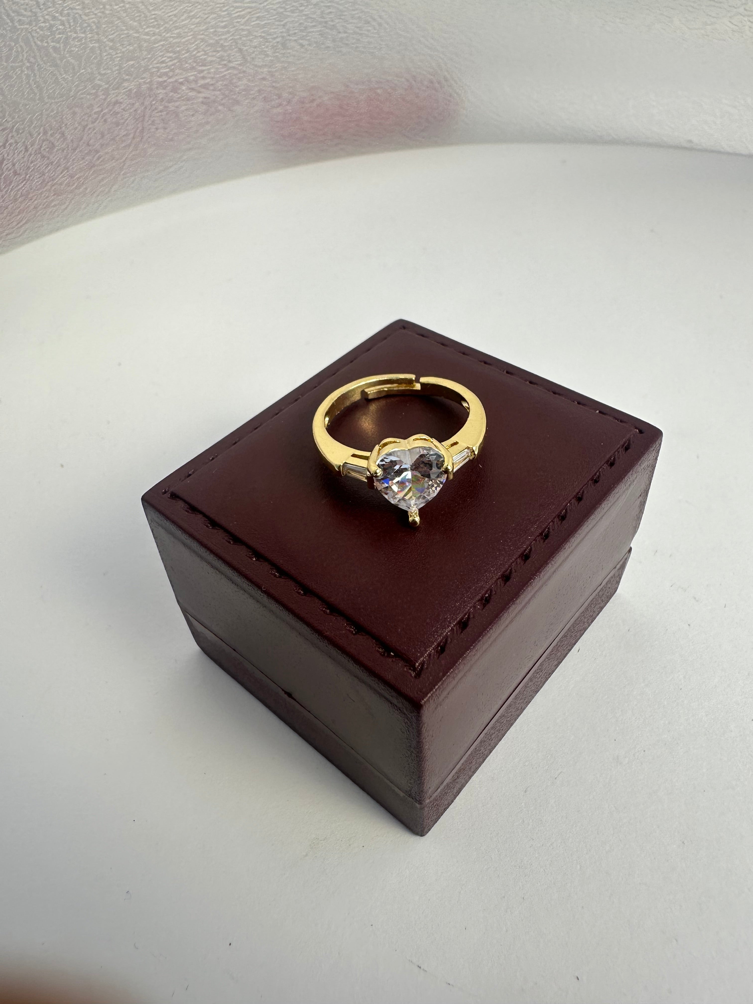 Heart-Cut Diamond Style Gold Ring | Elegant Anti-Tarnish Solitaire Band