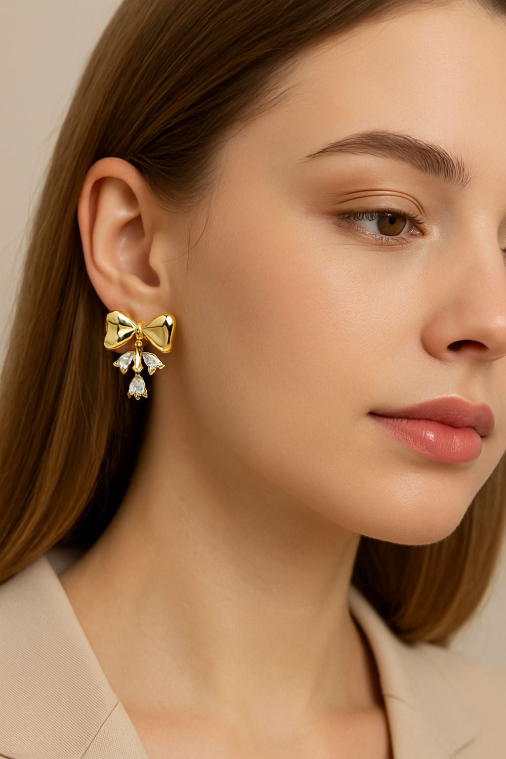 Gold Bow Drop Earrings with Crystals – Chic & Anti-Tarnish | Pratiru