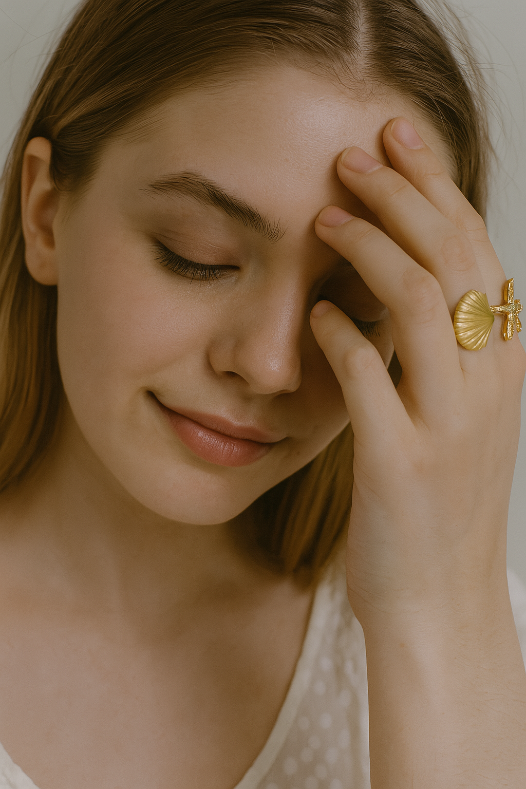 Ocean-Inspired Starfish & Shell Gold Ring | Adjustable Anti-Tarnish Jewelry