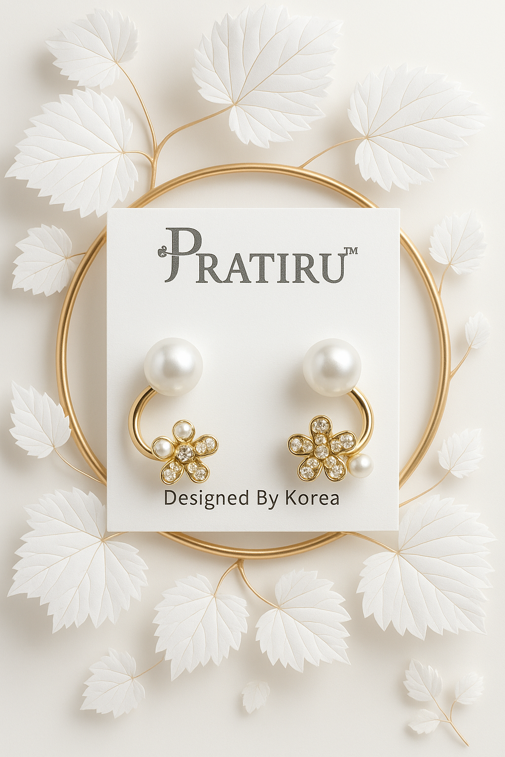 Floral Pearl Stud Earrings – PRATIRU Anti-Tarnish Korean Jewelry