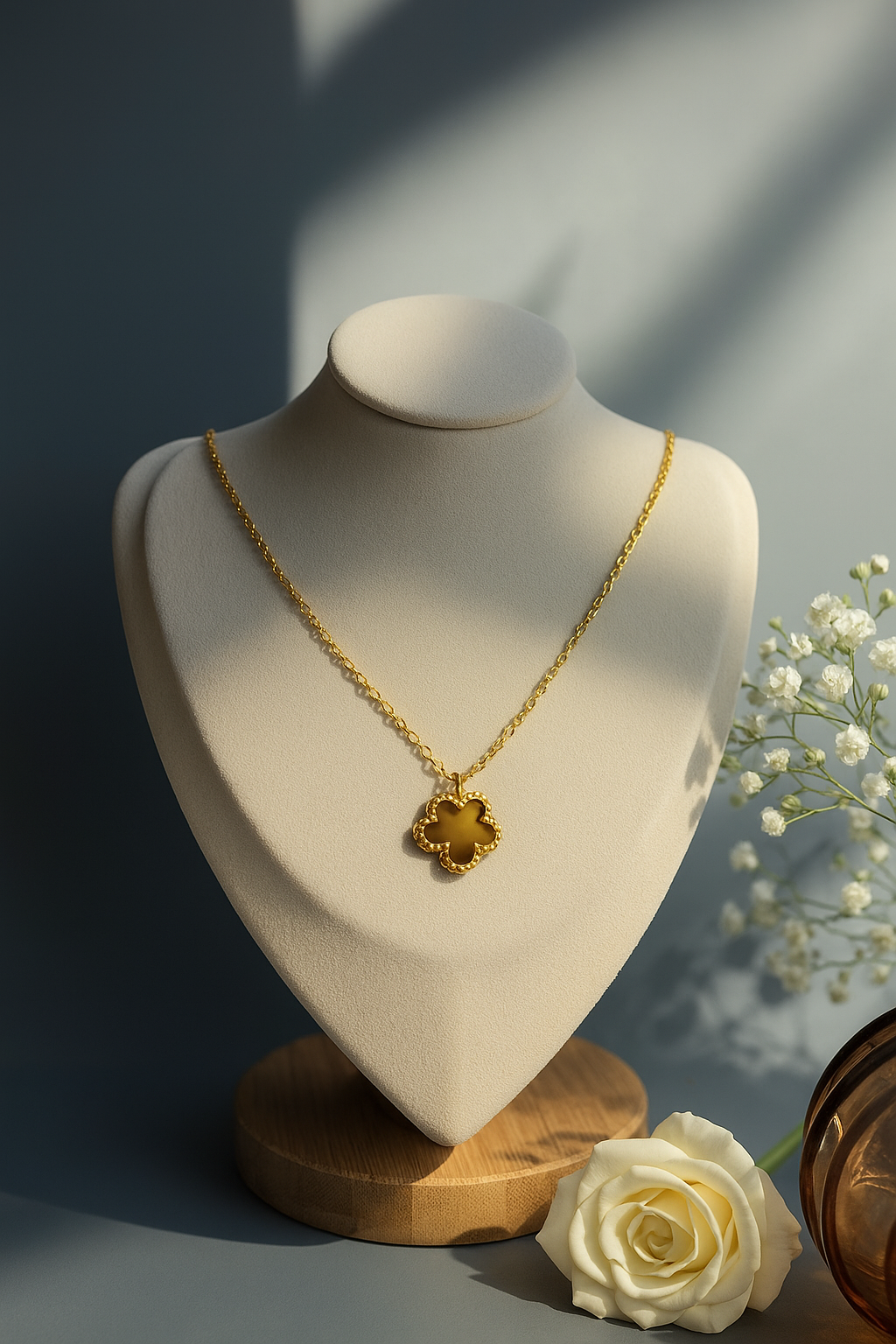 Golden Clover Pendant Necklace – Beaded Frame & Elegant Design | Pratiru