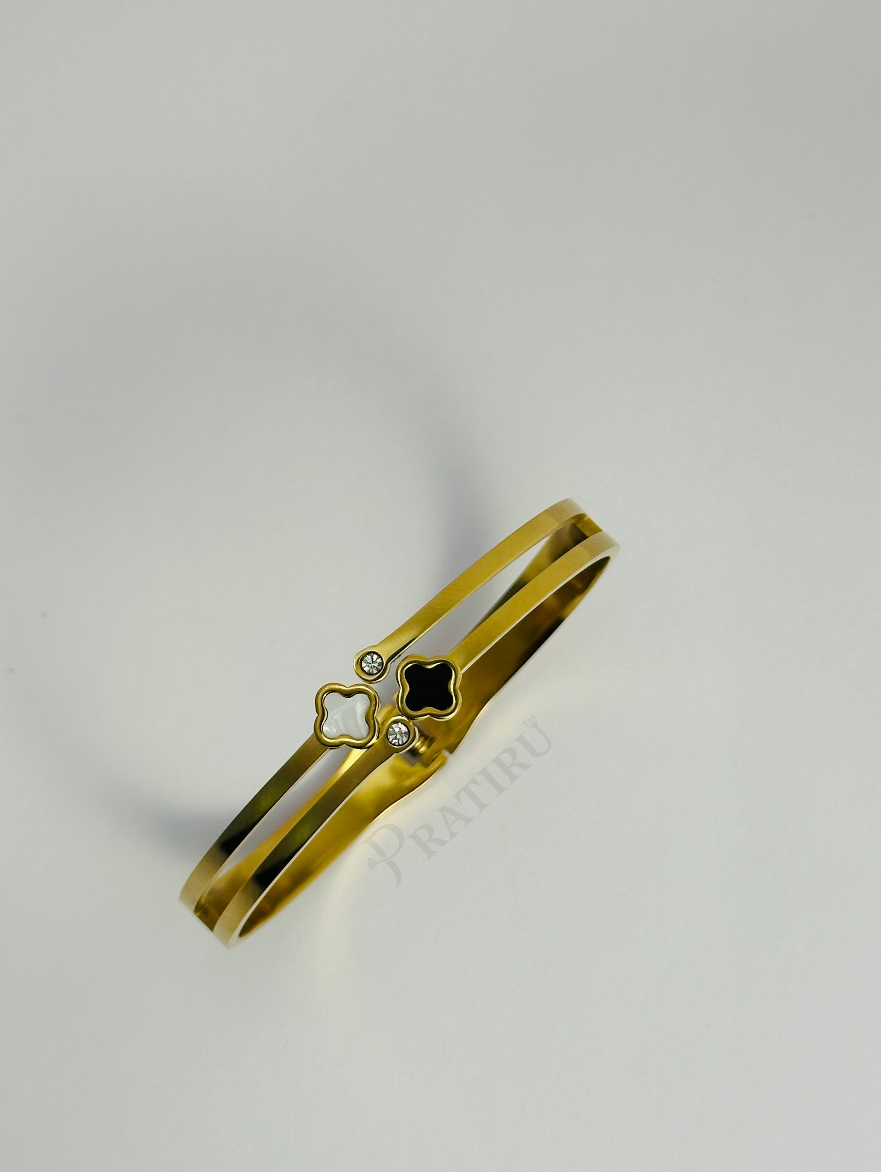 Elegant Dual-Tone Floral Bangle Bracelet – Gold Finish | Pratiru