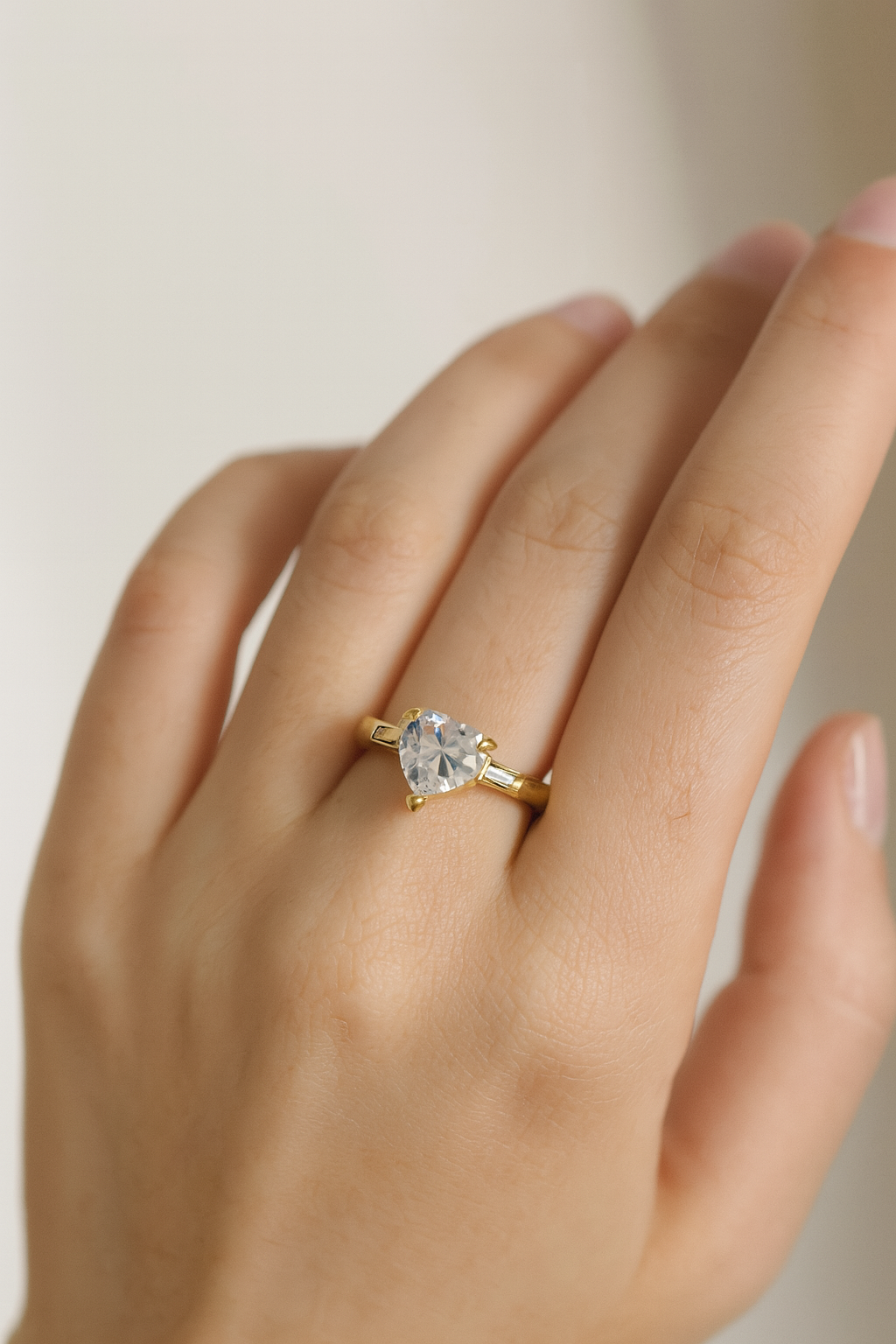Heart-Cut Diamond Style Gold Ring | Elegant Anti-Tarnish Solitaire Band