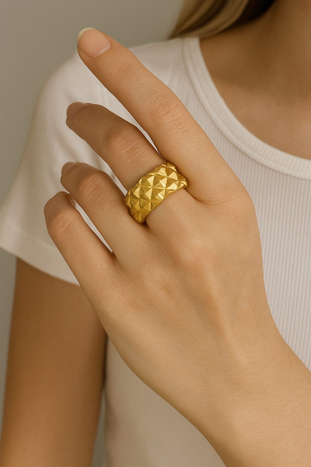 Geometric Gold Adjustable Ring – Bold Anti-Tarnish Statement Jewelry