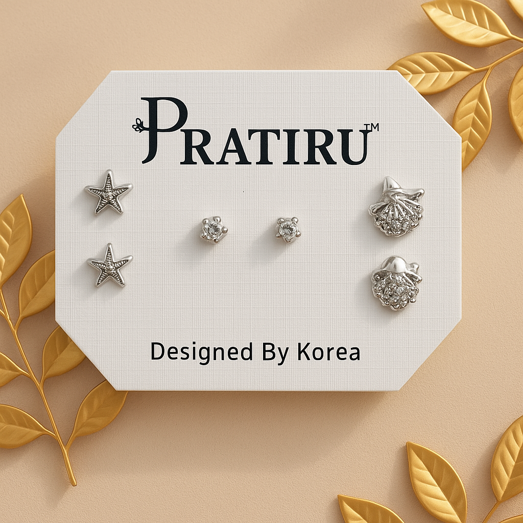 Silver Stud Earrings Set for Women | Pratiru Korea Design
