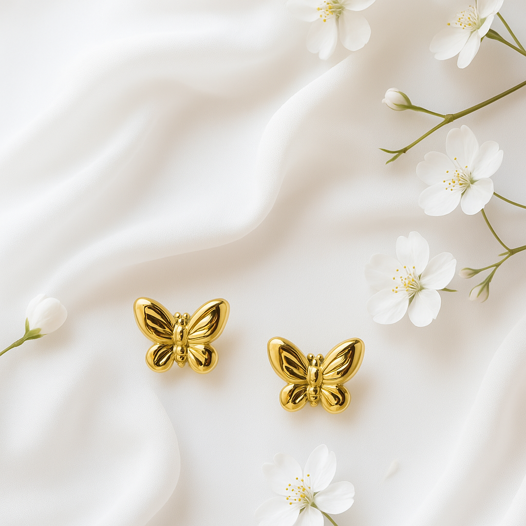 Gold Butterfly Stud Earrings – Stainless Steel | Anti-Tarnish & Hypoallergenic Design