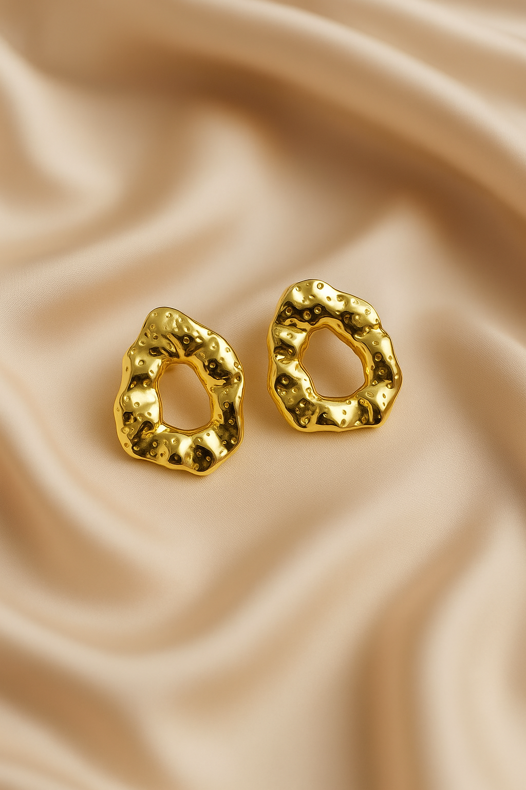 Gold Textured Statement Earrings – Sculptural Stainless Steel | Bold Anti-Tarnish Jewelry