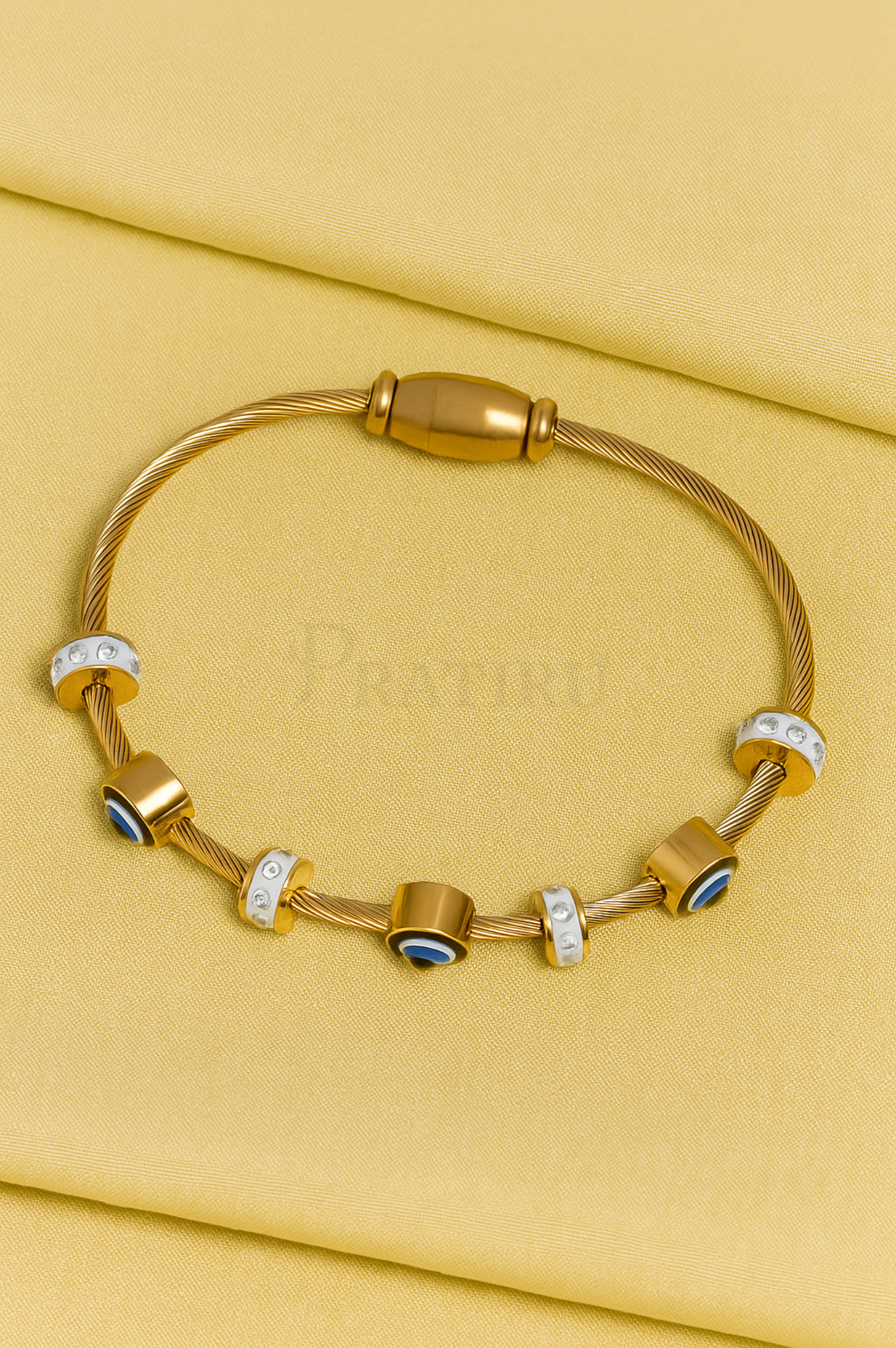 Gold Evil Eye Charm Bracelet – Anti-Tarnish Cable Design for Protection & Style