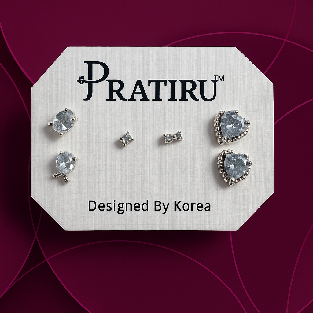 Crystal Heart Stud Earrings Set | Pratiru Korea Design