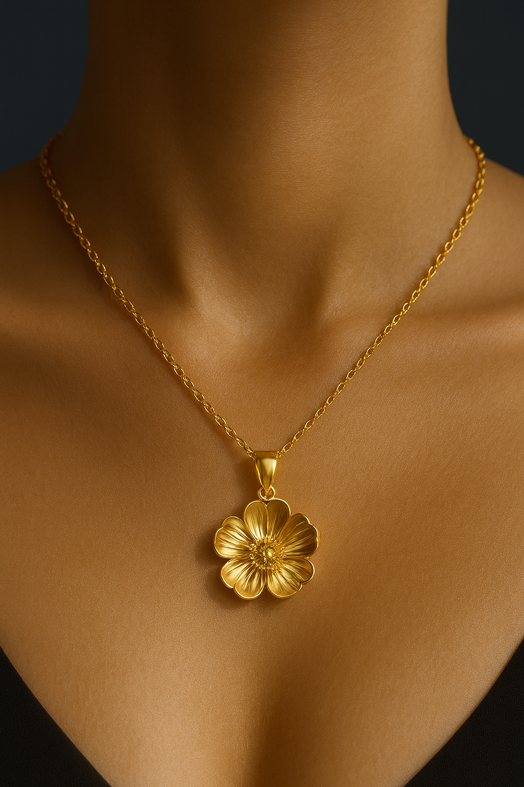 Gold Floral Pendant Necklace – Statement Bloom in Luxurious Finish | Pratiru