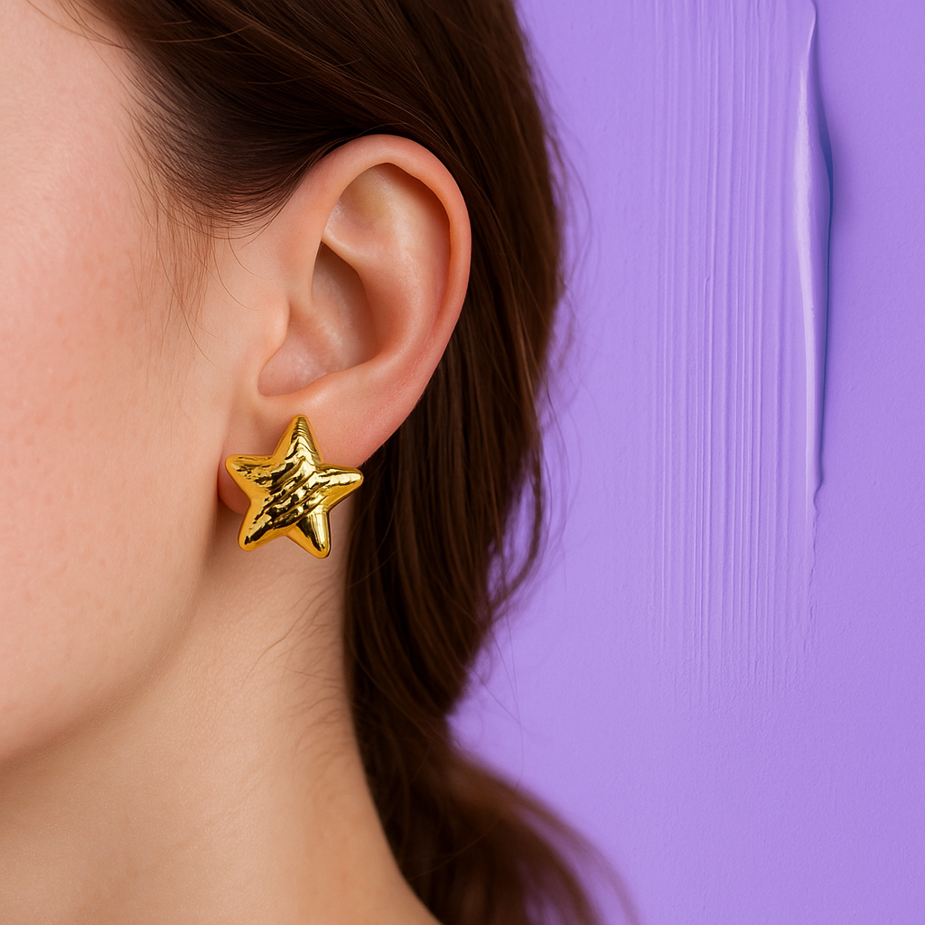 Gold Star Stud Earrings – Bold Stainless Steel Design | Anti-Tarnish & Hypoallergenic