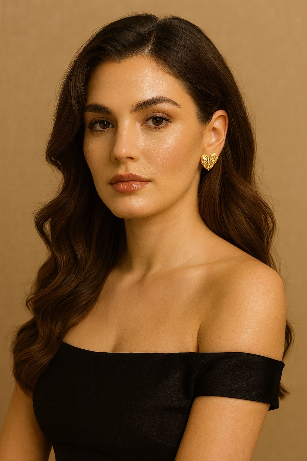 Gold Heart Earrings with Crystal Baguettes – Glamorous & Anti-Tarnish | Pratiru