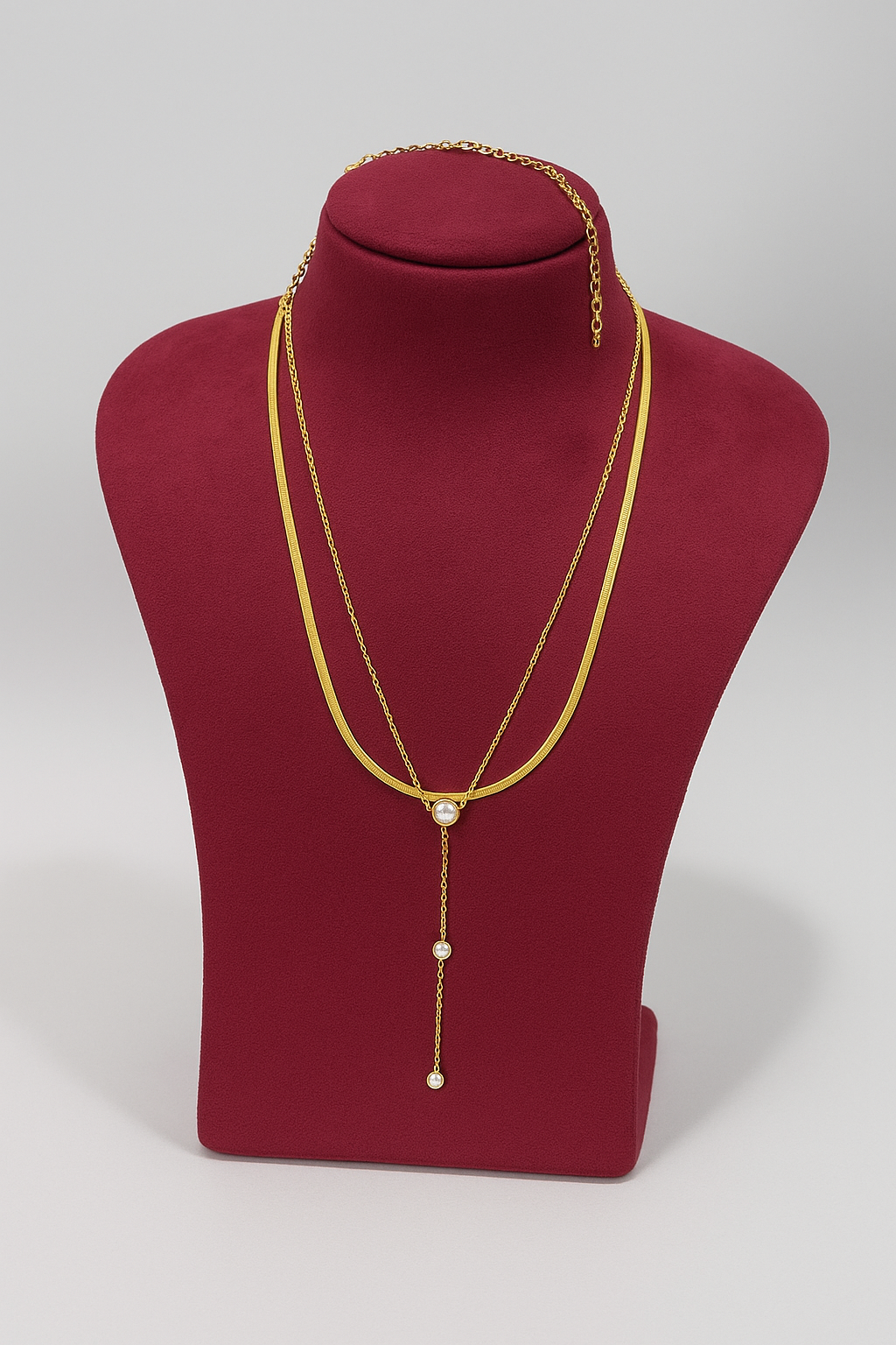 Gold Layered Necklace with Pearl Drops – Elegant Y-Design | Pratiru