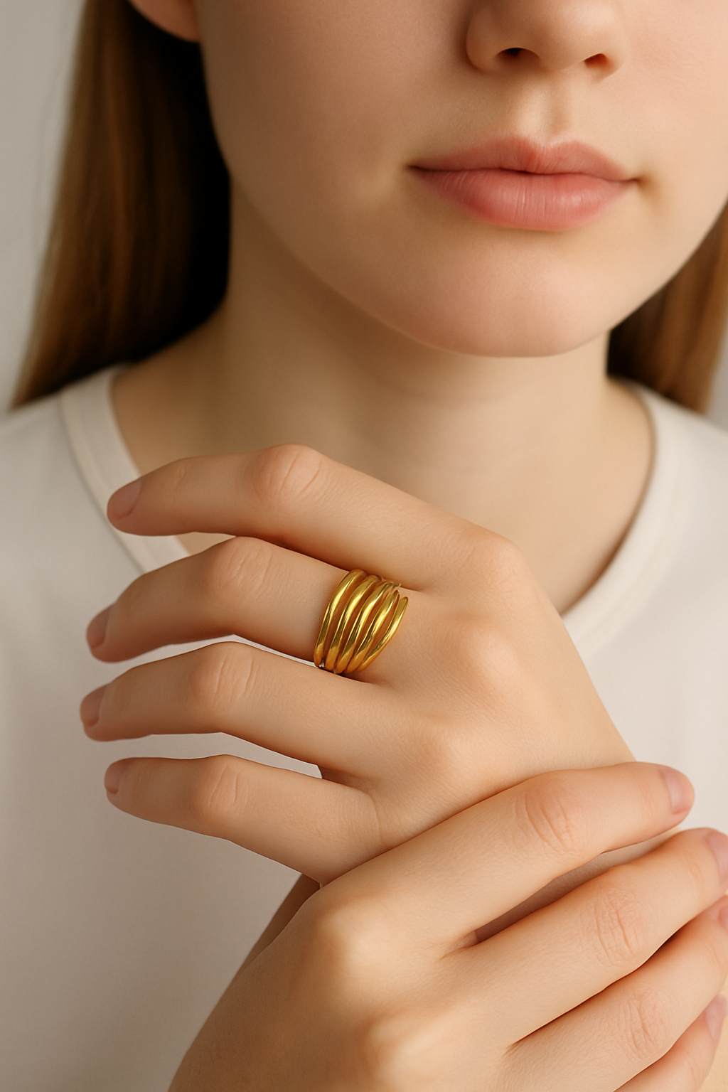 Layered Gold Statement Ring | Bold Adjustable Anti-Tarnish Band