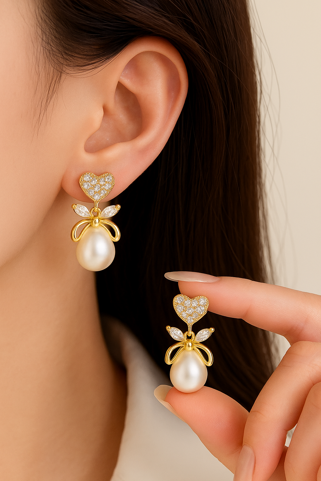 Heart Pearl Drop Earrings – PRATIRU Korean Anti-Tarnish Jewelry