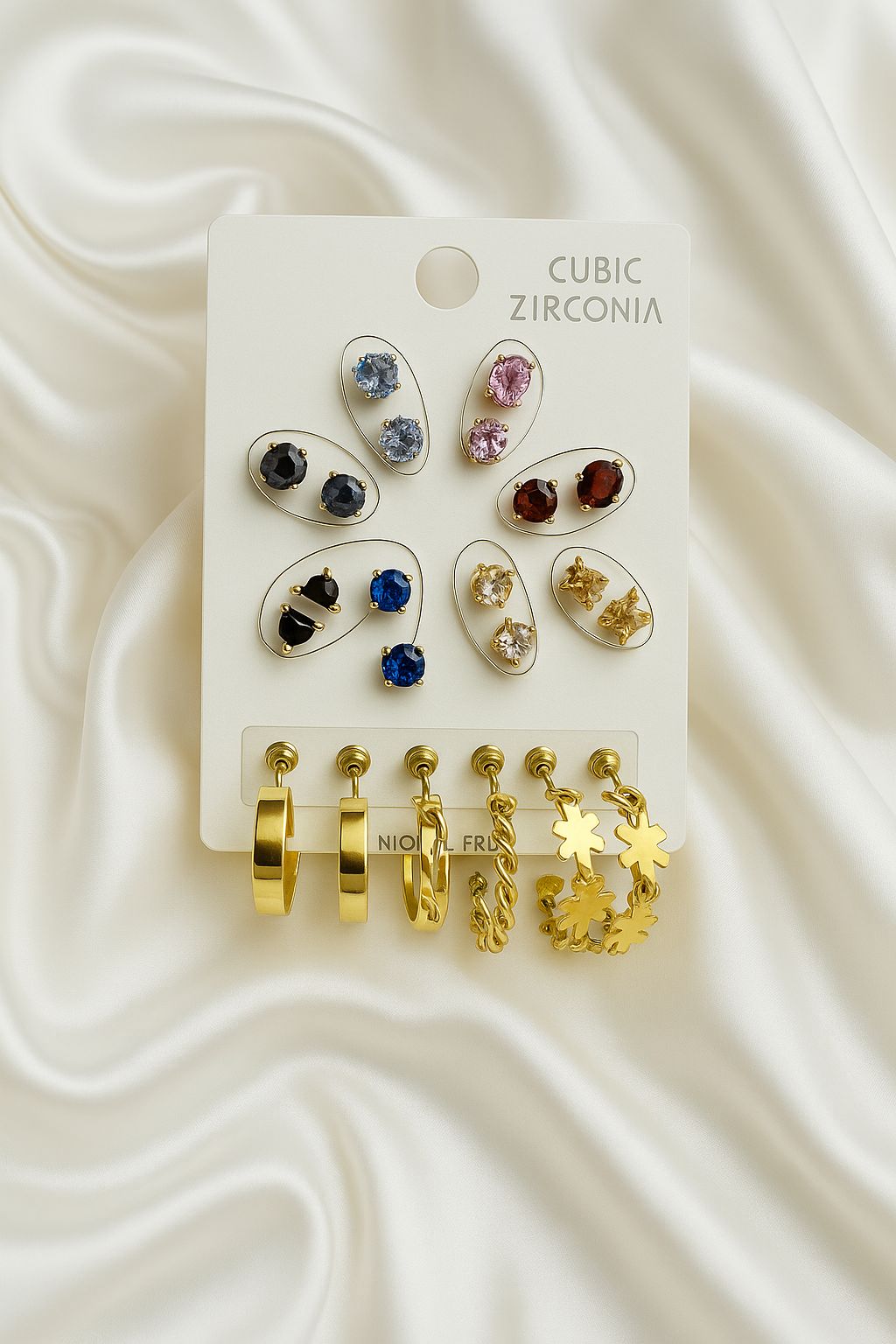 Elegant Cubic Zirconia & Gold Plated Earring Set – 11 Pairs |